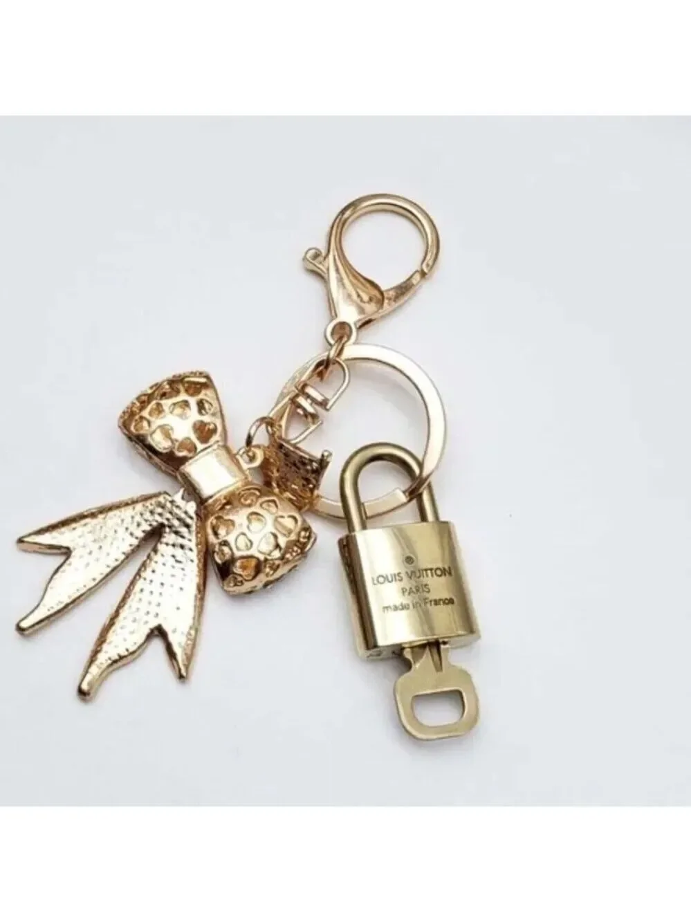 Louis Vuitton Gold Padlock Key 🔒 Authentic LV Charm + Unbranded Ribbon Keychain